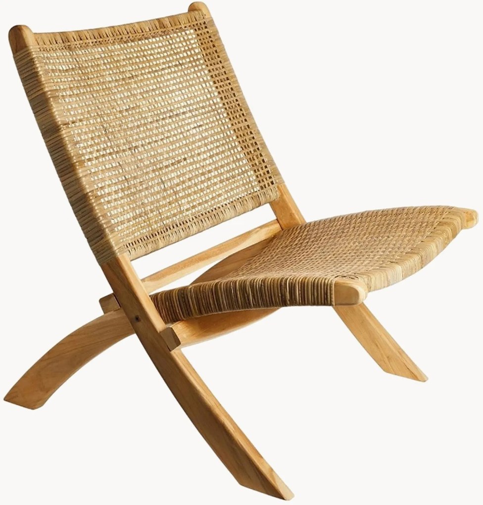 Poltroncina pieghevole in legno di teak e rattan Elis