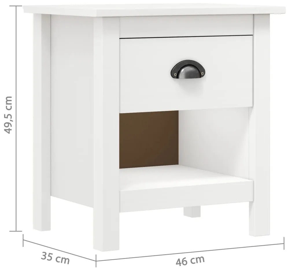 Comodini Hill 2 pz 46x35x49,5 cm Legno Massello di Pino