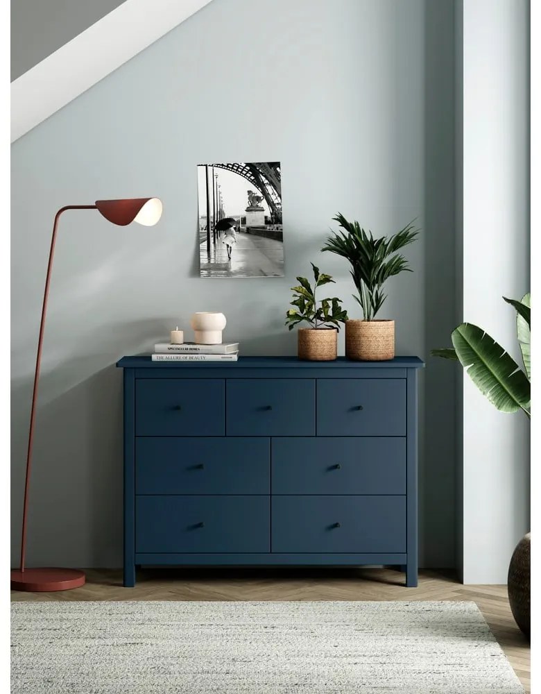 Cassettiera bassa blu scuro in legno di pino 110x80 cm Misti - Marckeric