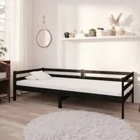 Divano Letto con Materasso 90x200 cm Nero in Legno di Pino 3083578