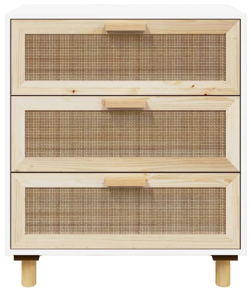 Credenza bianca 60x30x70 cm legno massello pino rattan naturale