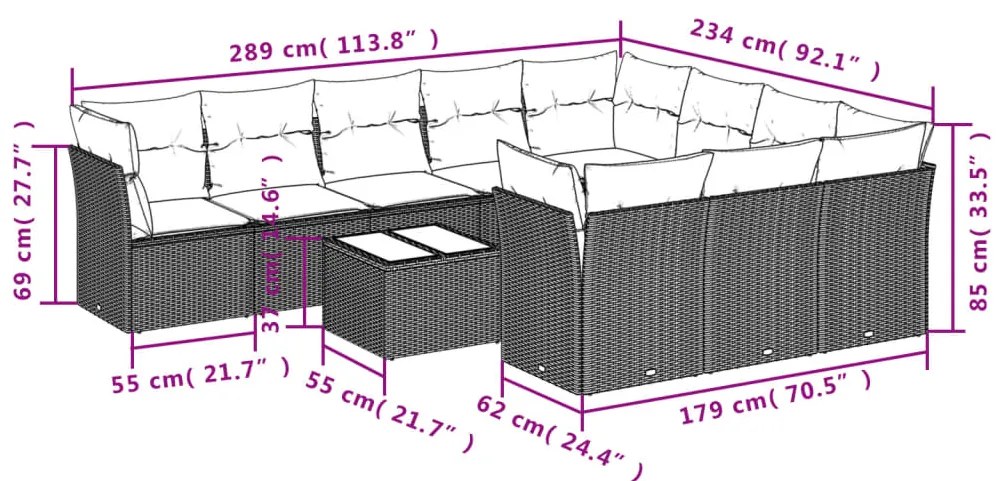 Set Divani da Giardino 11 pz con Cuscini in Polyrattan Nero