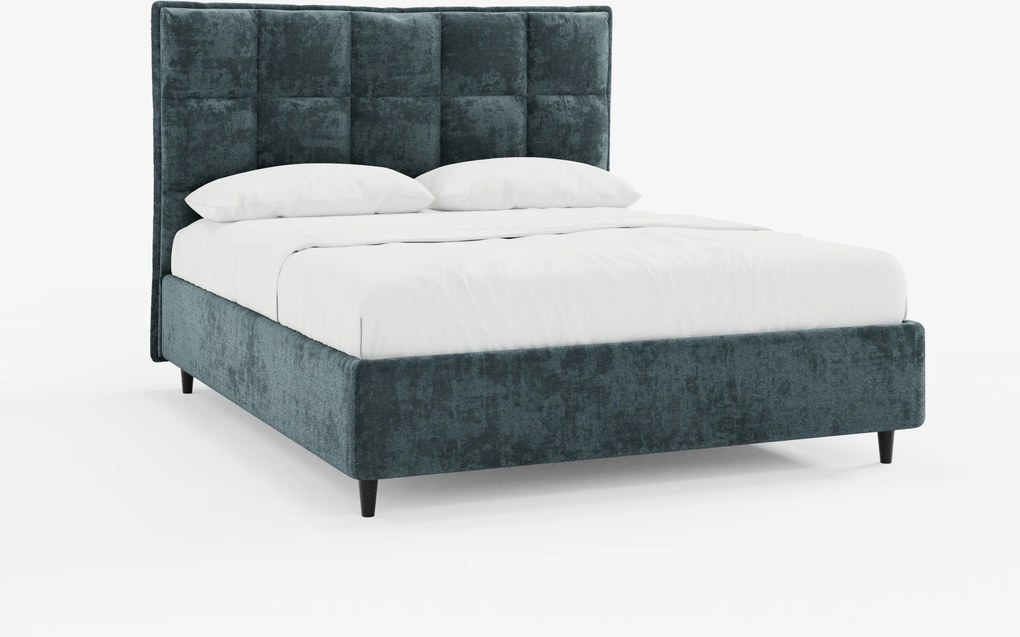 AURO letto imbottito con vano contenitore e testiera capitonné alta in ciniglia Oeko-Tex®