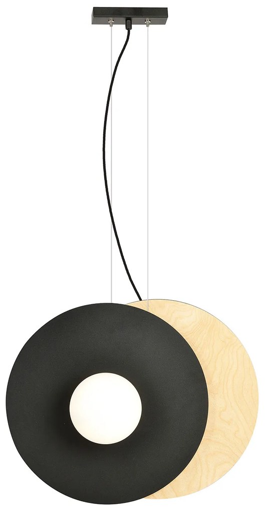 Sospensione Minimal Nordica Brigid 2 Luci In Acciaio Nero E Legno Vetro Bianco