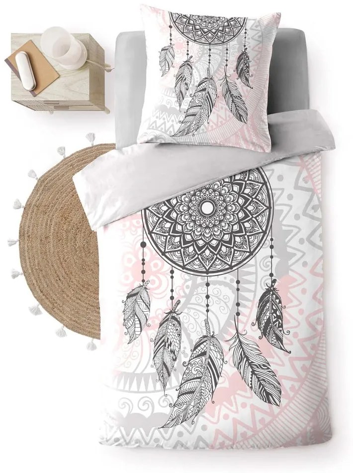 Biancheria da letto in cotone bianco e rosa per letto singolo 140x200 cm Namaste - douceur d'intérieur