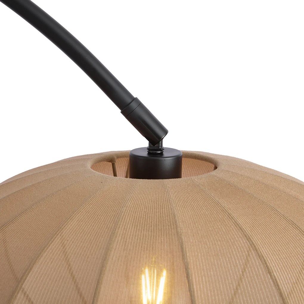 Lampada da terra ad arco Japandi nera con paralume marrone - Bida