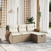 Set Divano da Giardino 4 pz con Cuscini Beige in Polyrattan 3264064