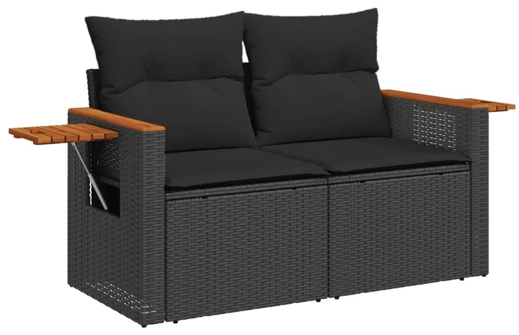 Set Divani da Giardino 9 pz con Cuscini Nero in Polyrattan