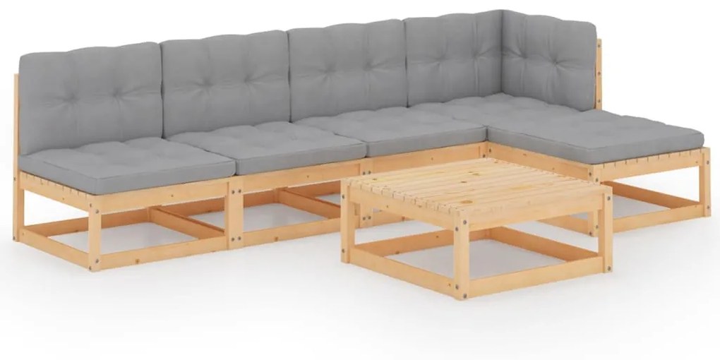 Set Divani da Giardino 6 pz con Cuscini Legno Massello di Pino