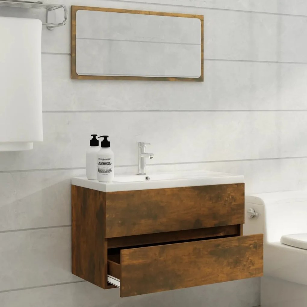 Set mobili da bagno 2 pz rovere fumo in legno multistrato