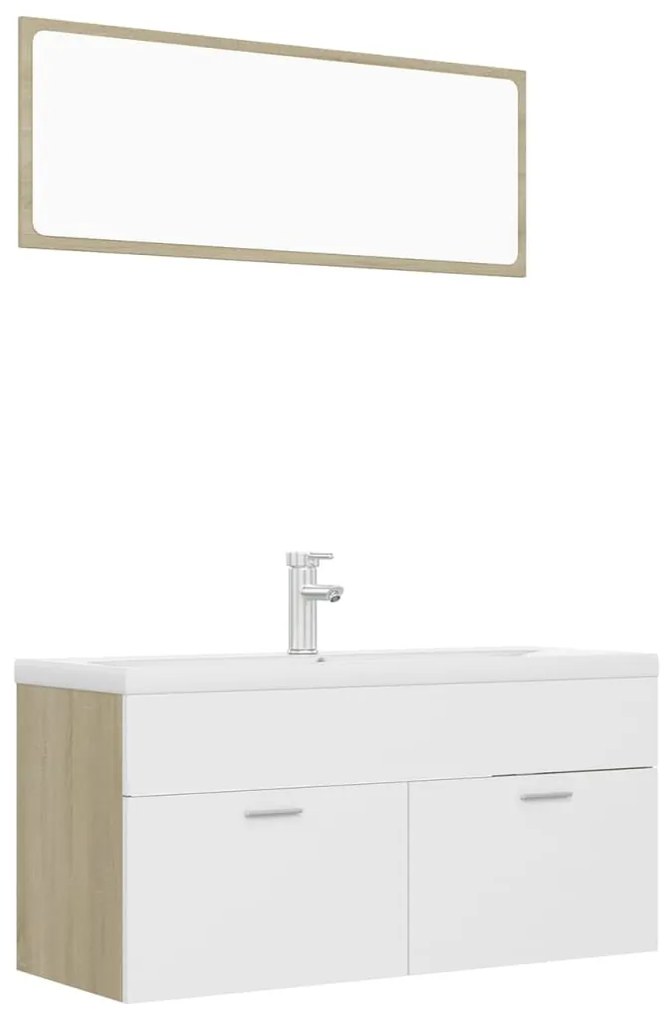 Set mobili da bagno bianco e rovere sonoma in legno multistrato