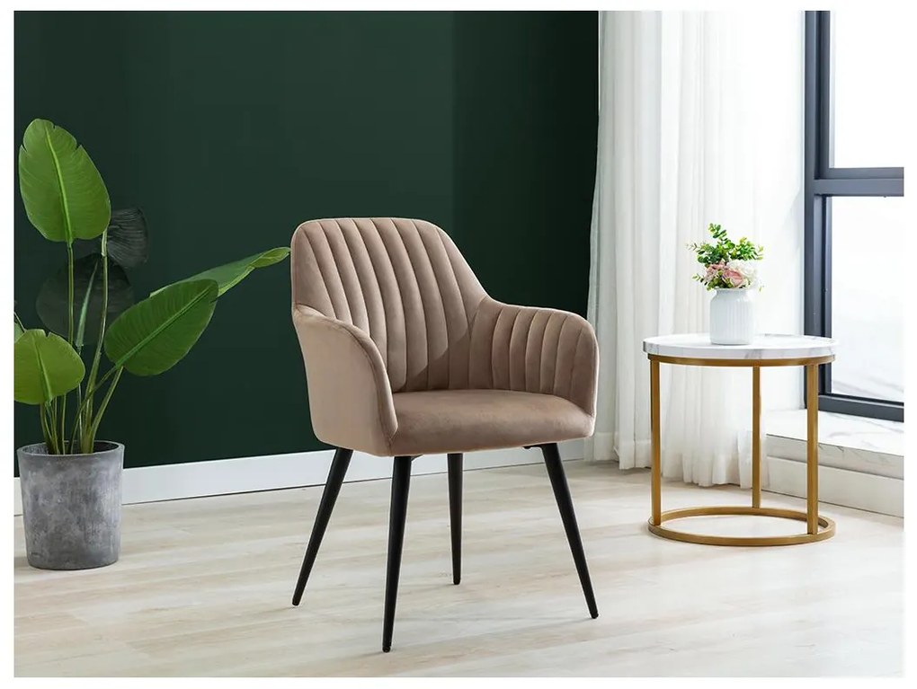 Sedia con braccioli in Velluto e Metallo Nero Beige - Lotto di 2 - ELEANA