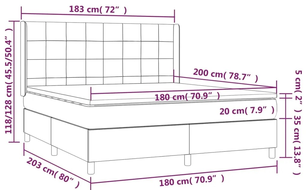 Giroletto a Molle con Materasso Marrone Scuro 180x200cm Tessuto