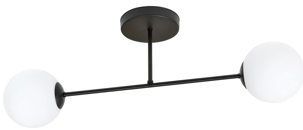 Plafoniera Moderna Morrigan 2 Luci In Acciao Nero E Sfere In Vetro Bianco