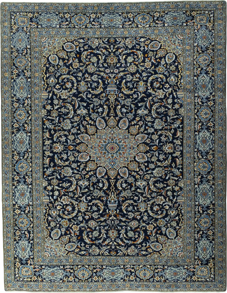 Kashan Tappeto 300 x 380 Blu (Iran) Annodato A Mano
