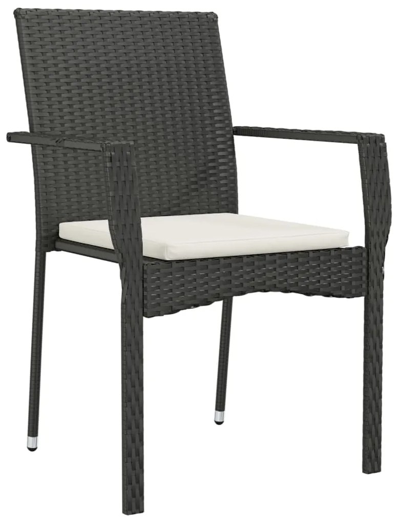 Set da Pranzo da Giardino 3 pz con Cuscini Nero in Polyrattan