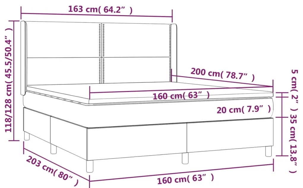 Letto a Molle Materasso e LED Grigio Chiaro 160x200 cm Tessuto