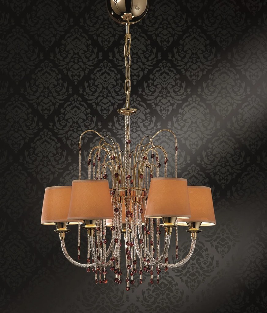 5-light chandelier gold and crystal- 418/5 -Royal Crystal - Arredo Luce Cromo