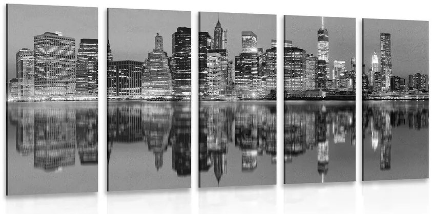 Quadri 5 pezzi – Città di Manhattan in bianco e nero