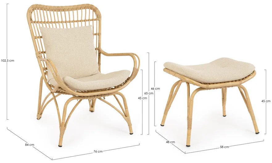 Poltrona lounge con poggiapiedi MAELA effetto rattan