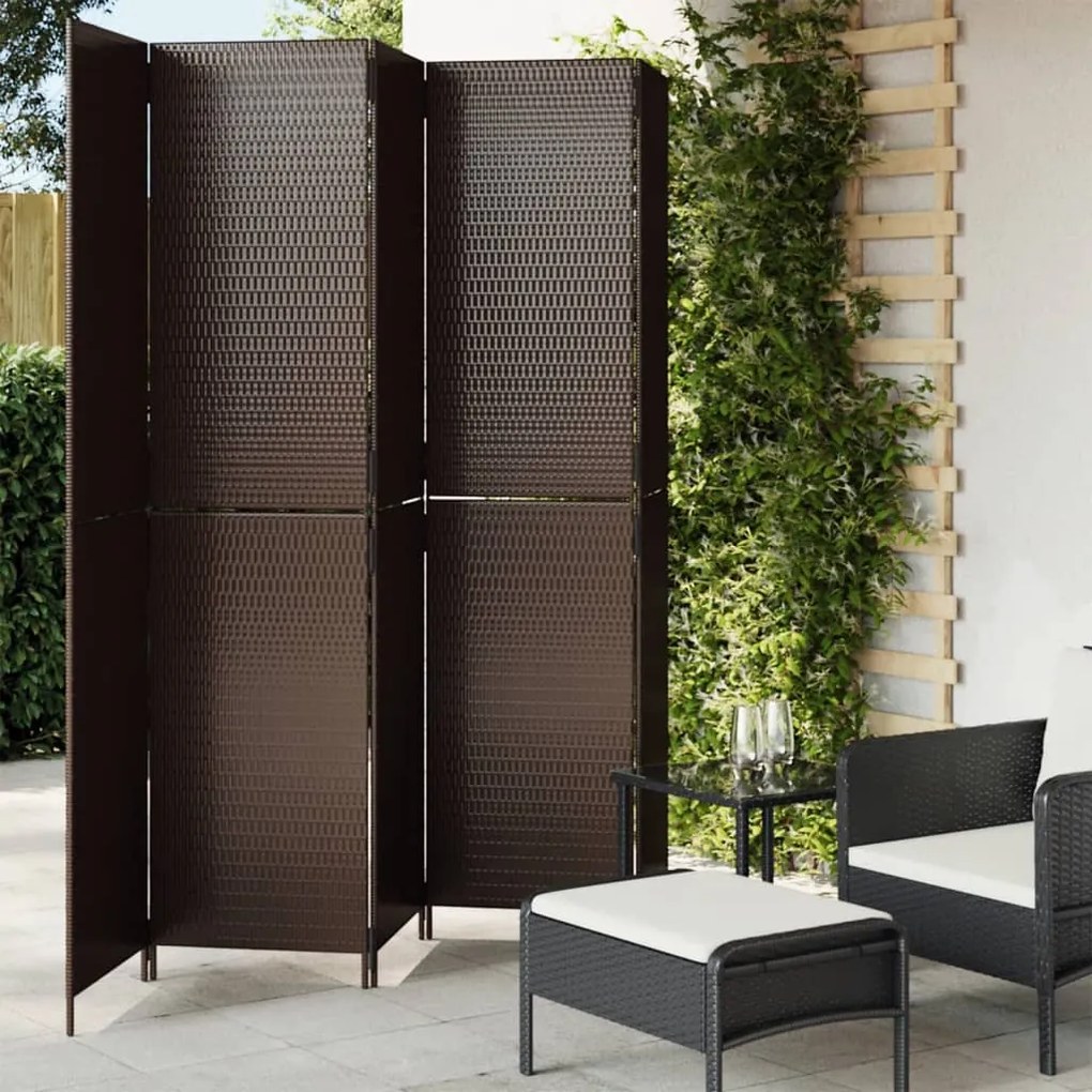Divisorio Per Ambienti A 5 Pannelli Marrone İn Polyrattan /
