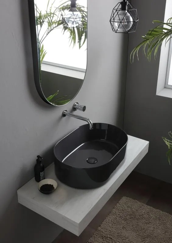 Lavabo da appoggio Open OLYMPIA CERAMICA ovale in ceramica L 60 x H 17 x P 40 cm grigio lucido piletta non inclusa