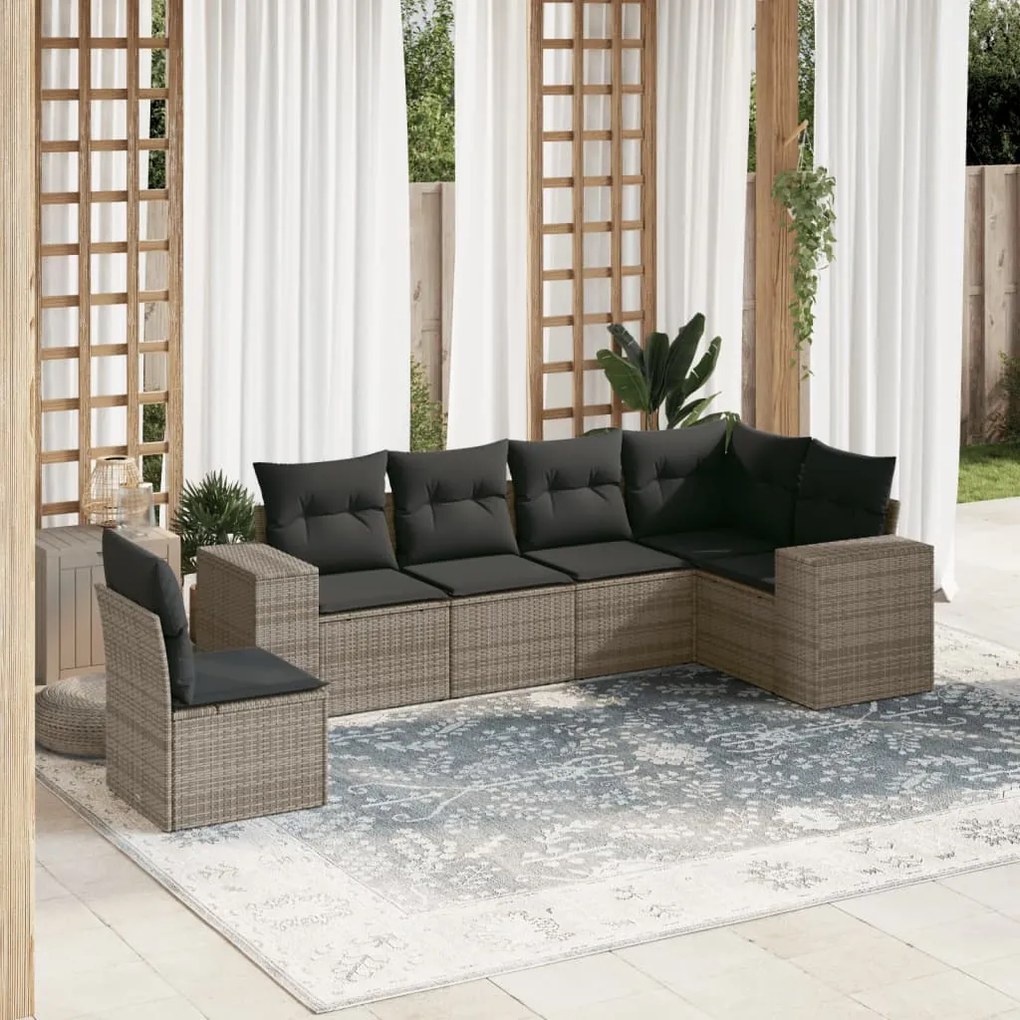 Set divano da giardino 6 pz con cuscini grigio in polyrattan