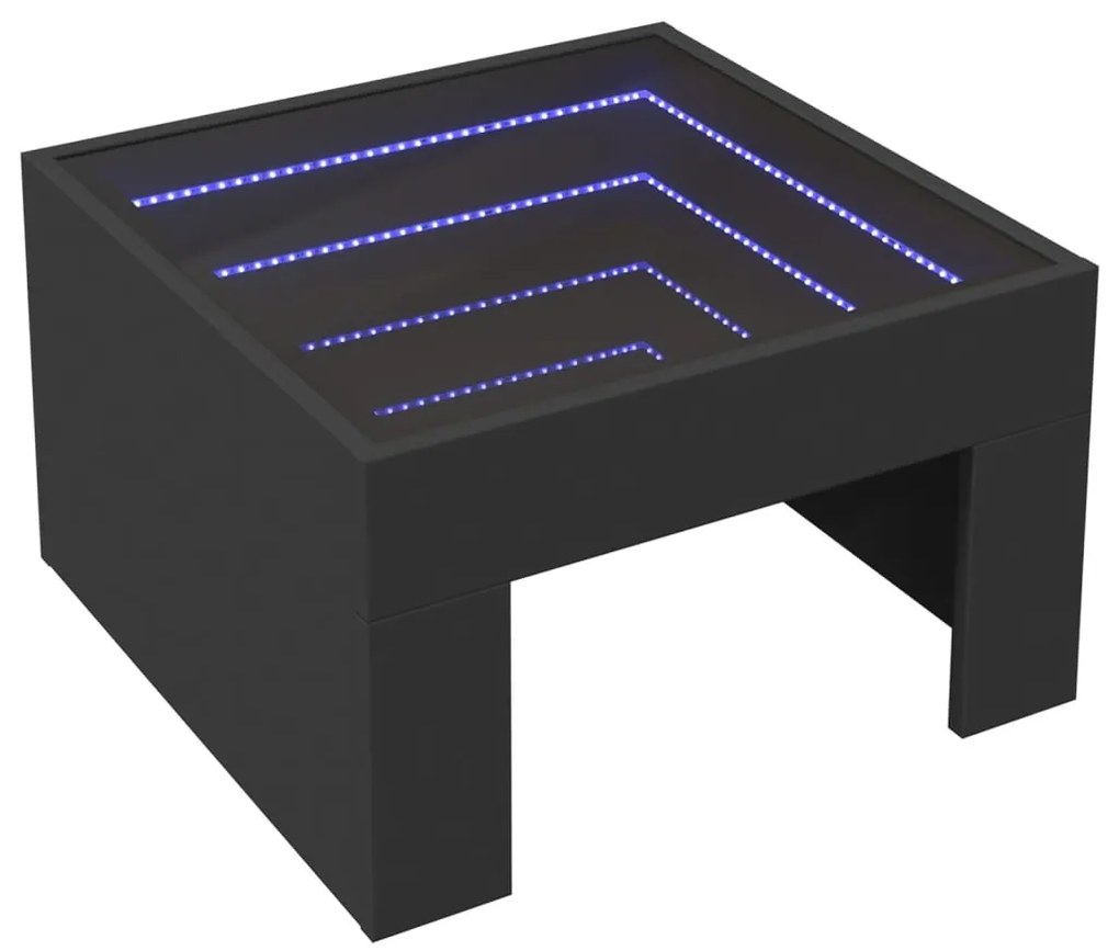 Tavolino da salotto con led infinity nero 50x50x30 cm