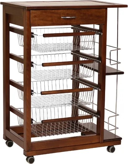 Carrello da cucina portafrutta con portabottiglie LANDHELL Noce