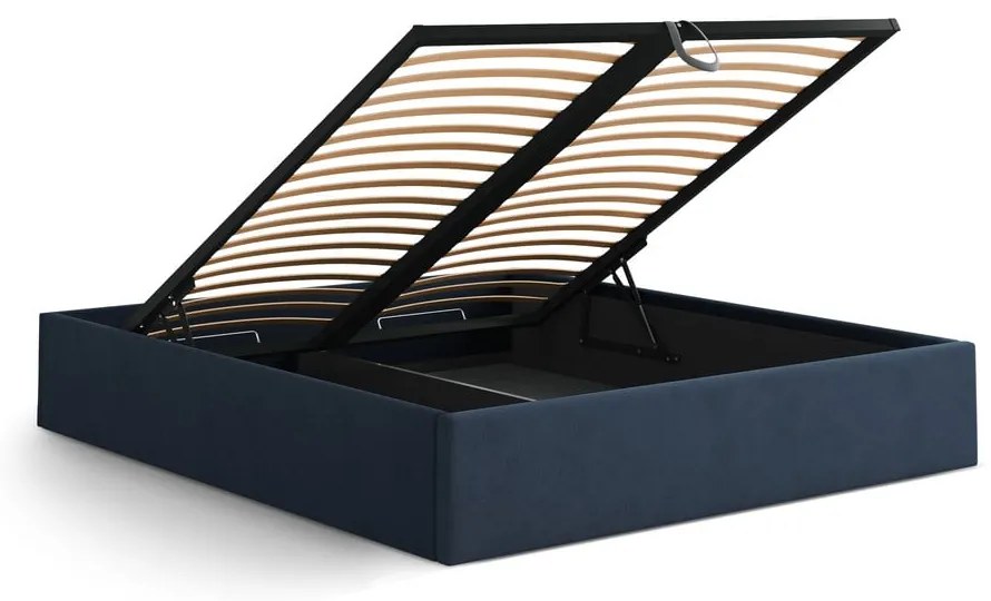 Letto matrimoniale imbottito blu scuro con contenitore/senza testiera con rete inclusa 200x200 cm Susan – Micadoni