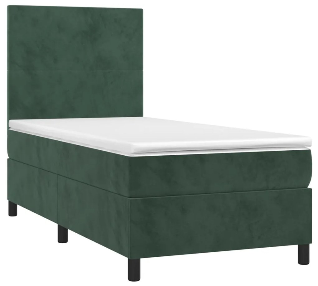 Letto a molle con materasso e led verde scuro 90x200cm velluto