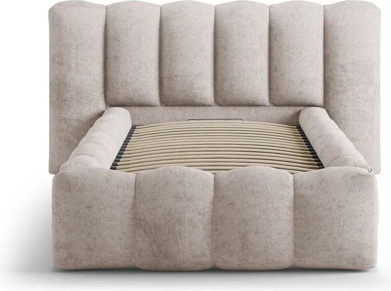 Letto singolo imbottito marrone chiaro con contenitore con rete inclusa 90x200 cm Lupine – Micadoni