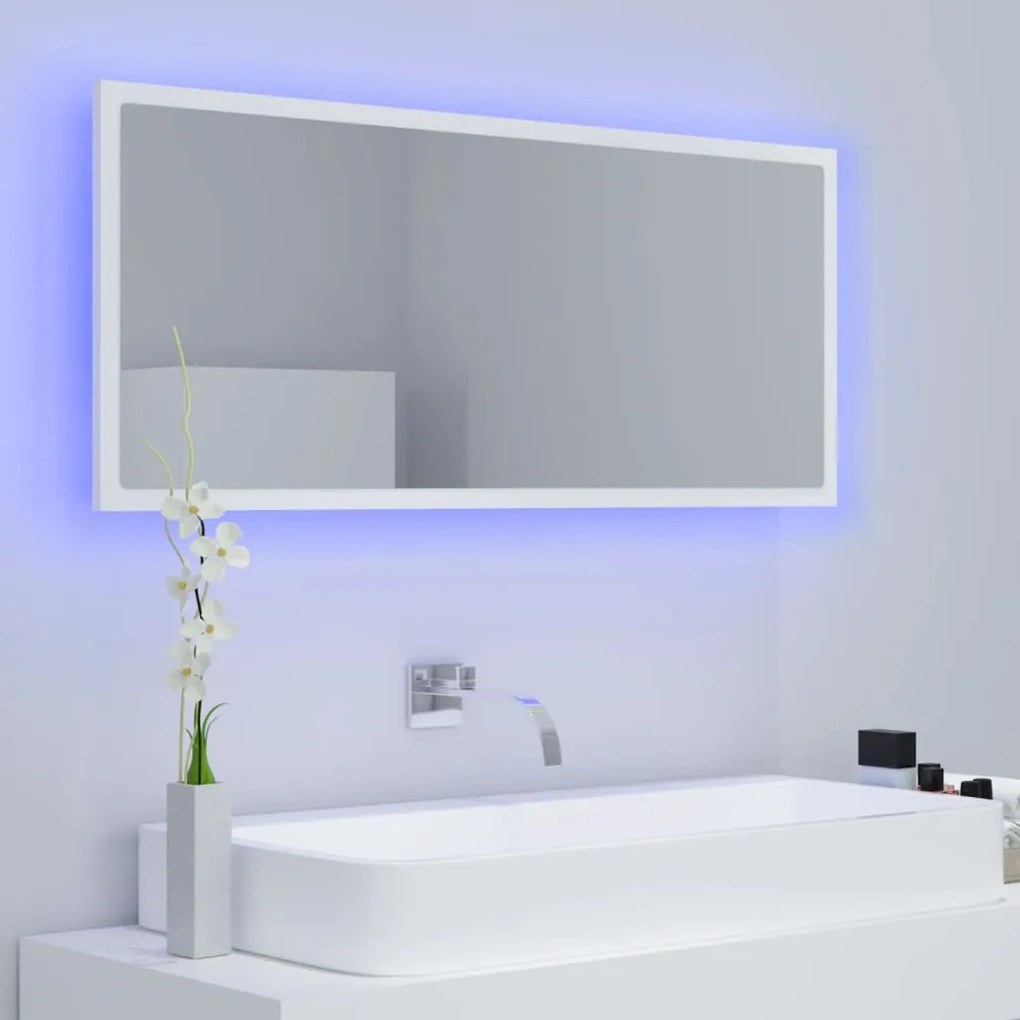 Specchio da bagno con led bianco 100x8,5x37 cm in acrilico