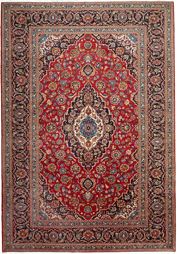 Kashan Tappeto 330x230 Rosso (Iran) Annodato A Mano