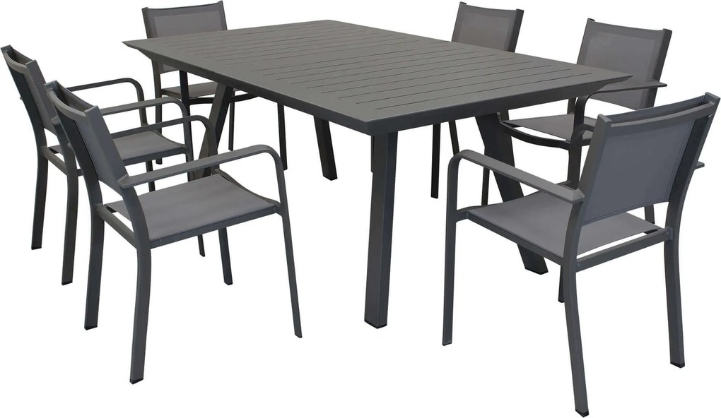 SPLENDOR - set tavolo in alluminio cm 200/300 x 110 x 75 h con 6 poltrone Splendor