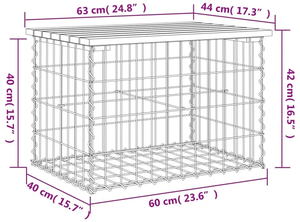 Panca da Giardino Design Gabbione 63x44x42 cm Massello Douglas