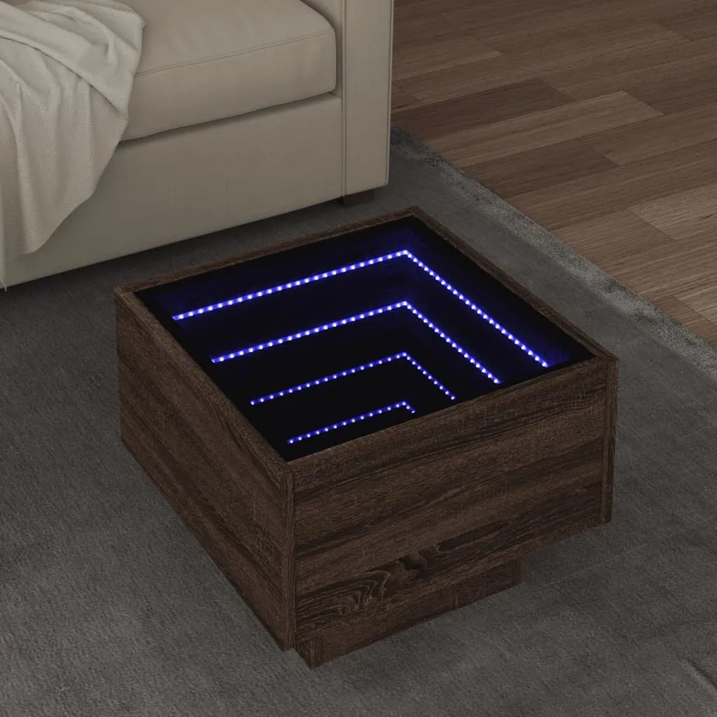 Tavolino Con Led Rovere Marrone 40x40x30cm İn Legno Multistrato /