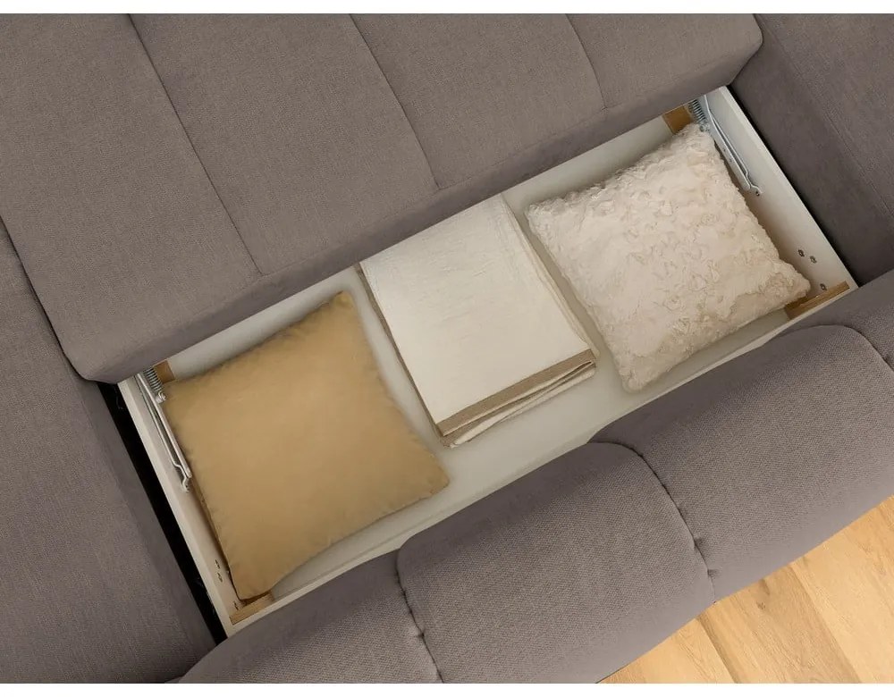 Divano angolare grigio tortora allungabile e con contenitore (penisola a sinistra/a U) con rivestimento in ciniglia Fuji – Bobochic Paris