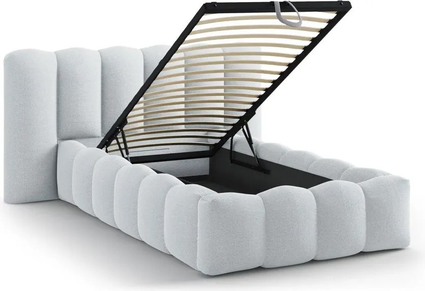 Letto singolo imbottito grigio chiaro con contenitore con rete inclusa 90x200 cm Lupine – Micadoni