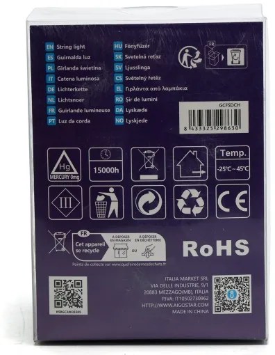 Aigostar - Catena decorativa da esterno LED 50xLED/8 funzioni 5,3m IP44 bianco freddo