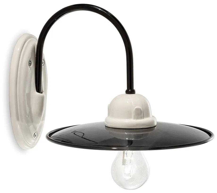 Applique Industrial Potenza Ferro E Ceramica Nero E Decorata Lucida 1 Luce E27