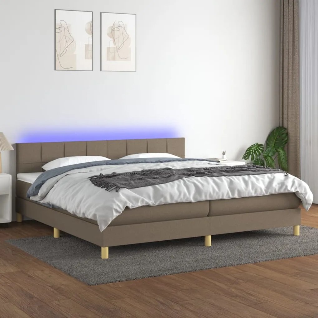 Letto a molle materasso e led tortora 200x200cm in tessuto