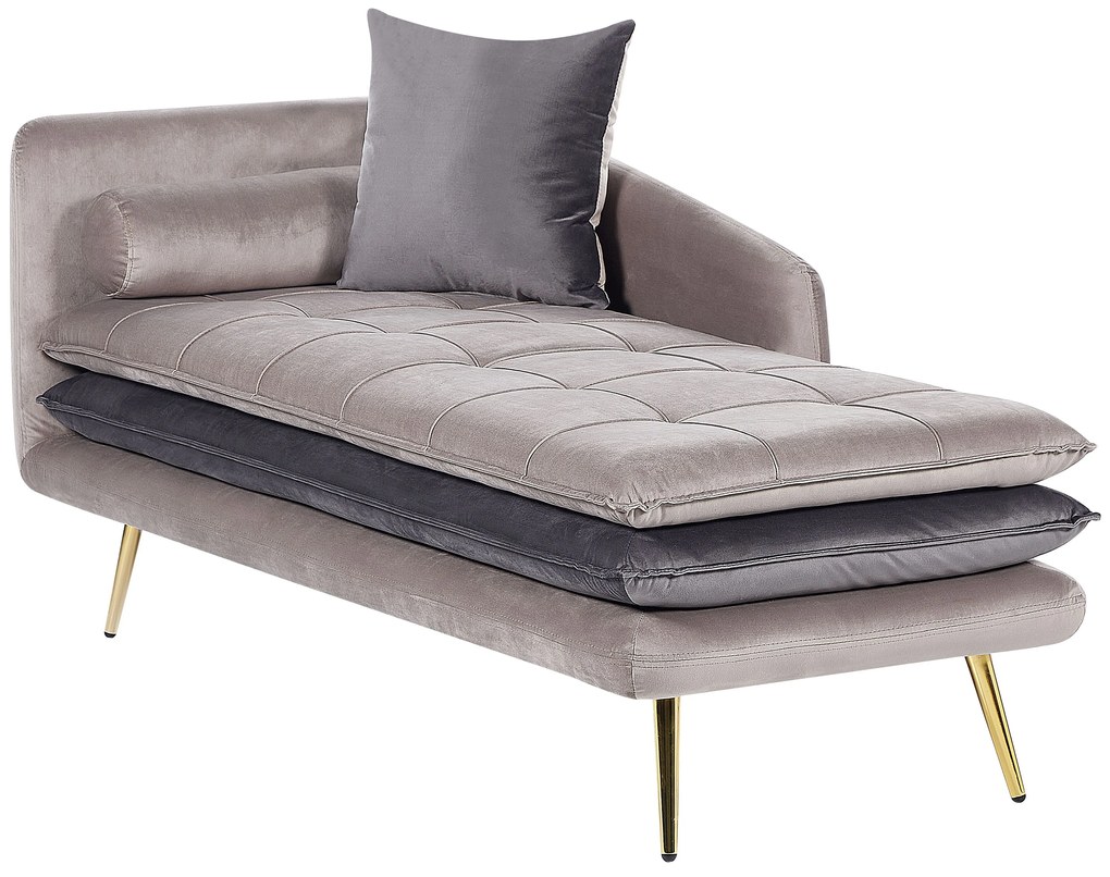 Chaise longue sinistra velluto beige e grigio GONESSE Beliani