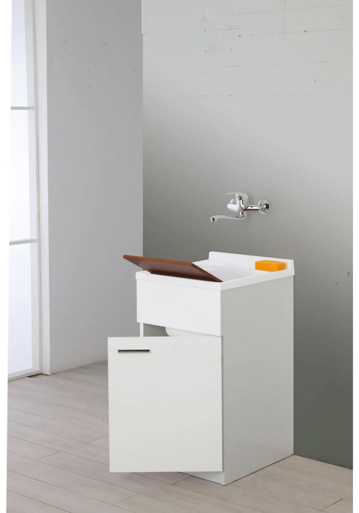 Lavatoio a Terra 45x50 Cm Un'Anta Con Vasca Sifone e Tavoletta Feridras "Stella" Bianco Lucido