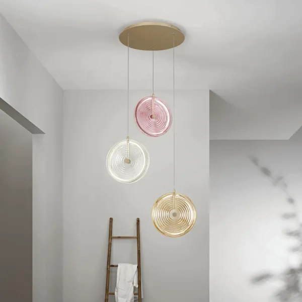 Lampada a sospensione 60 cm JOKEY 3 Luci in metallo e vetro decorato MULTICOLOR