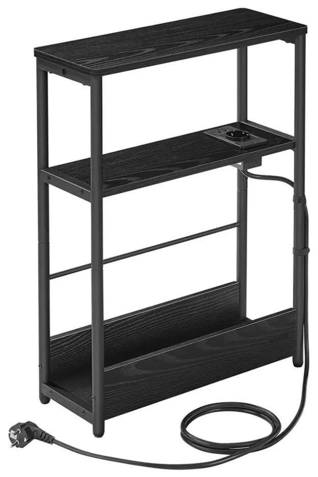 Tavolino d'appoggio ROD con presa elettrica integrata e porte USB, nero