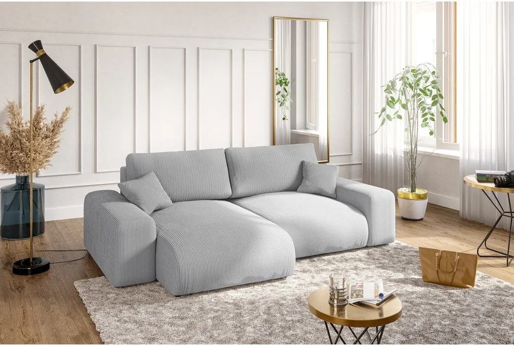 Divano angolare variabile in velluto a coste grigio chiaro Justin - Ropez