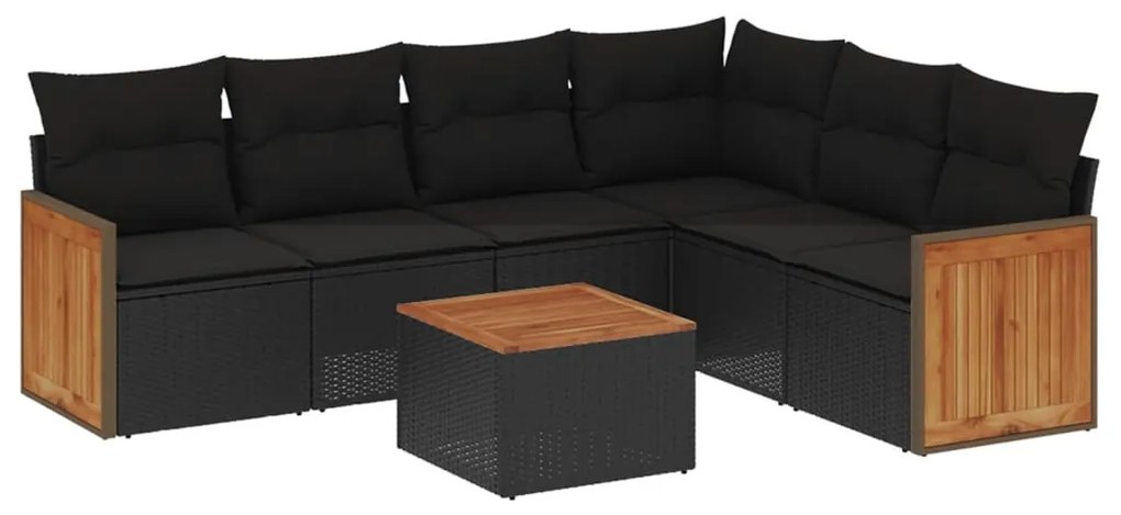 Set divani da giardino con cuscini 7pz nero polyrattan