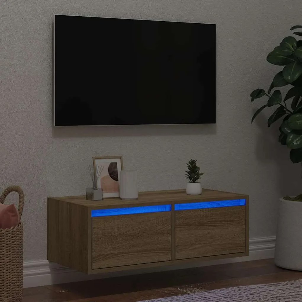 Mobile Porta Tv Con Luci Led Rovere Sonoma 75x35,5x25 Cm /