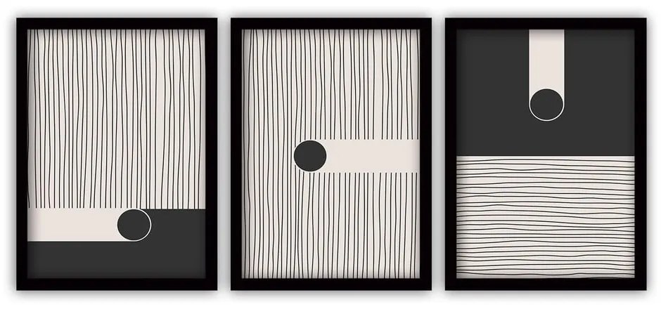 Set di 3 dipinti in cornice nera Nero 35 x 45 cm - Vavien Artwork